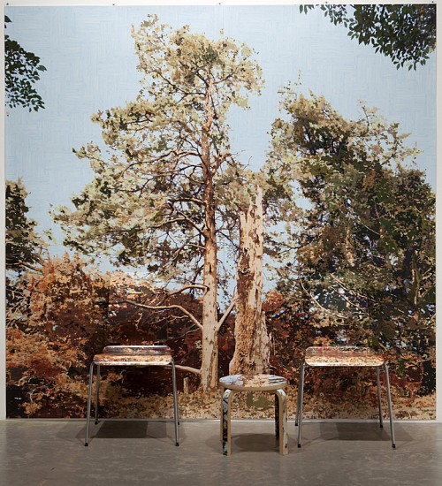 Gary Carsley, D.100/b A Tree Struck by Lightening (Wave Hill), 2012
Lambda monoprint diptych, IKEA Gilbert chairs and FROSTA stool, 93 x 93 inches (236 x 236 cm)