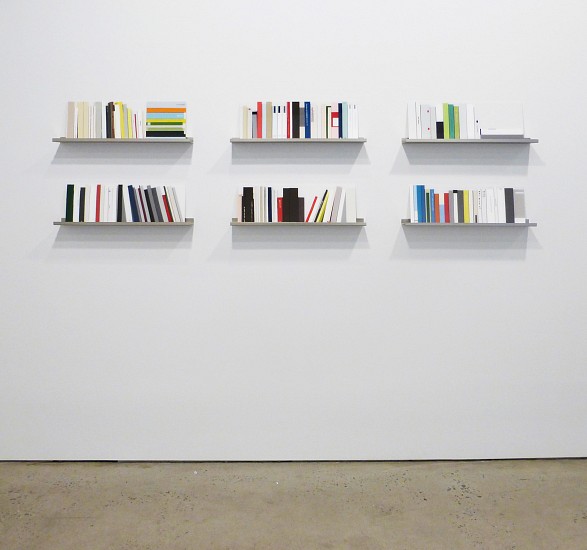 Maria Park, Bookcase 5, 13, 2014
Acrylic on Plexiglas on wall mounted shelving, 7 x 21 inches (18 x 54 cm)
Sold