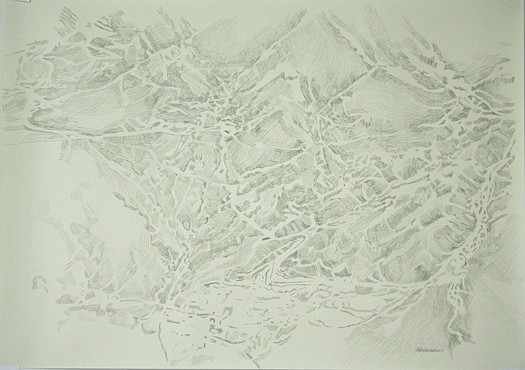 Fran Siegel, Tracks for Overland 2, 2008
Silver point on paper, 20 x 28 inches (51 x 71 cm)