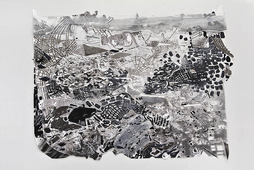 Fran Siegel, Overland 9, 2009
Graphite, pigment, and ink on folded, cut and collaged paper and mylar, 96 x 134 inches (244 x 330 cm)