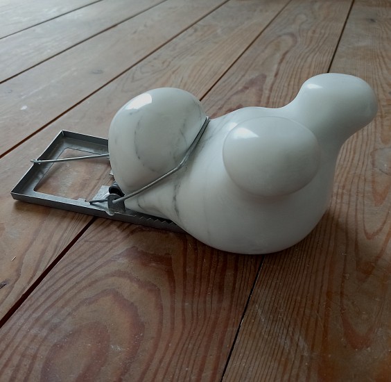 Venske &amp; Spänle, In Der Falle , 2022
11 x 6 x 4 in (28 x 15 x 10 cm.) 
Mousetrap, polished Carrera marble